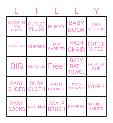 JAMIE'S BABY SHOWER Bingo Card