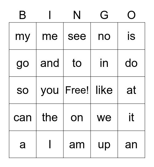 Sight Word Bingo for Chloe and Carter Bingo Card