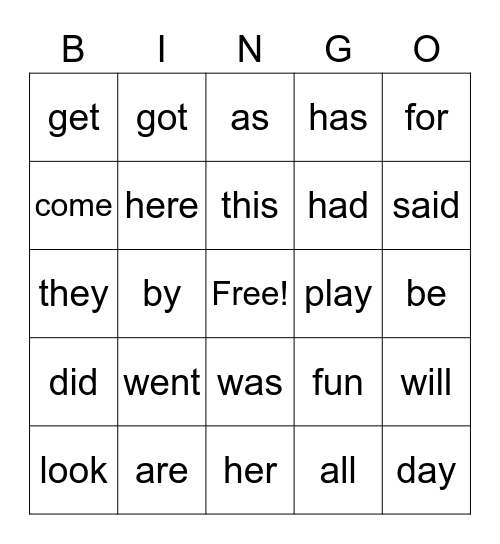 Sight Word Bingo for Chloe and Carter Bingo Card