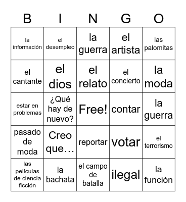 Current Events BINGO - Spanish I Bingo Card