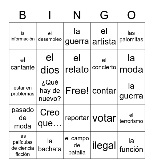 Current Events BINGO - Spanish I Bingo Card