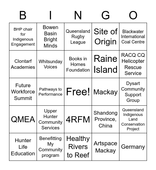 Community Partner Bingo Card