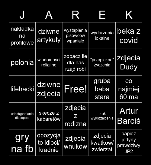 Jarek Bingo Card