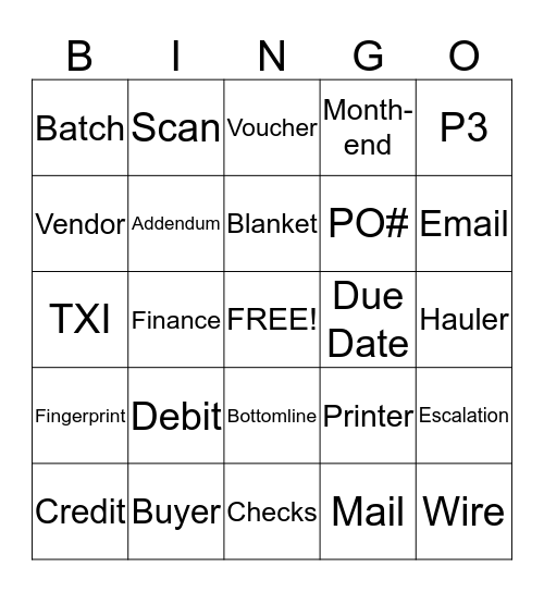 Accounts Payable Bingo Card