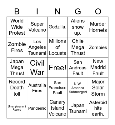 Apocalypse 2020 Bingo Card