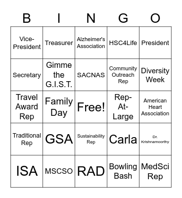 GSA Bingo Card