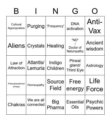 New age Bingo Card