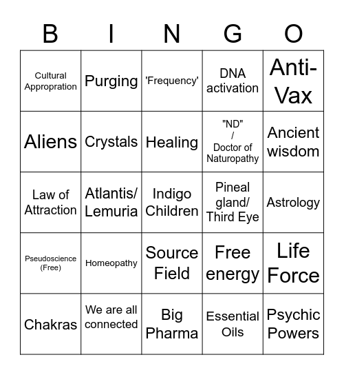 New age Bingo Card