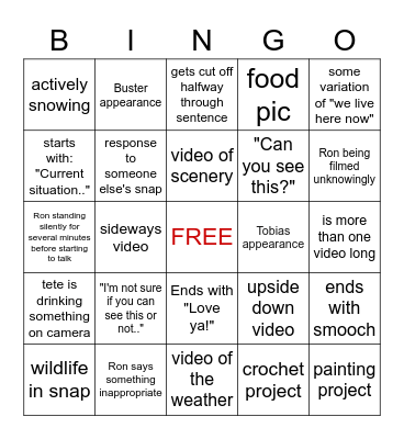 TeTe Snapchat Bingo! Bingo Card