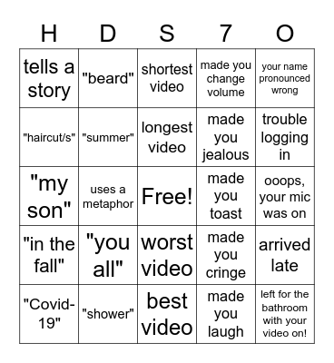 8th grade Online Promotion Bingo Card