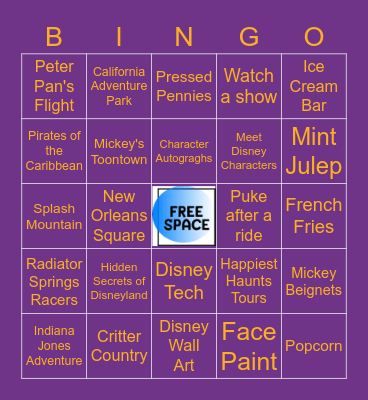 DISNEYLAND Bingo Card