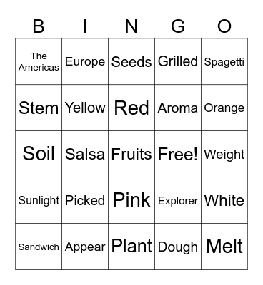 All About Tomatoes Bingo Card