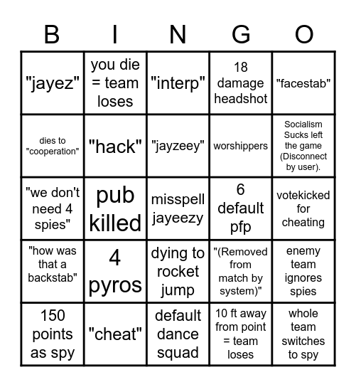 Jayeezy Pub Spy Experience Bingo Card