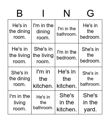 Parts of the House Bingo Card
