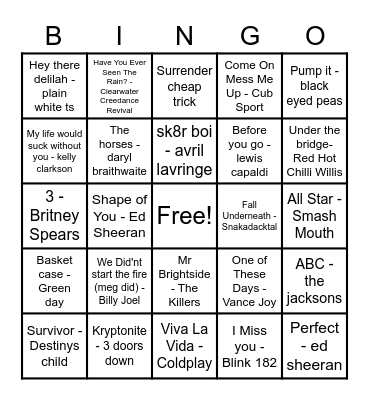 Zac's Epic Bingo Hits #1 Bingo Card