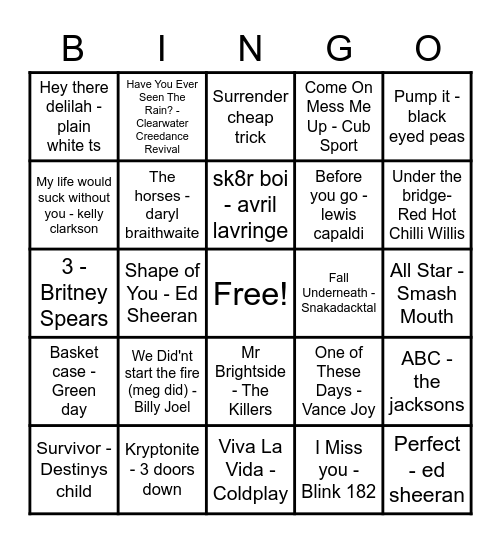 Zac's Epic Bingo Hits #1 Bingo Card