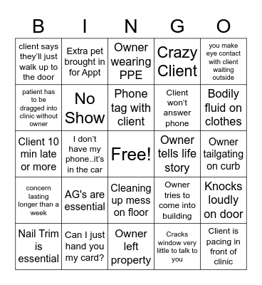 Vet Tech Bingo! Bingo Card