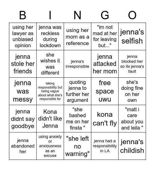 Insanity Bingo Card