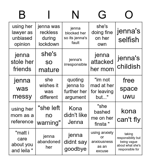 Insanity Bingo Card