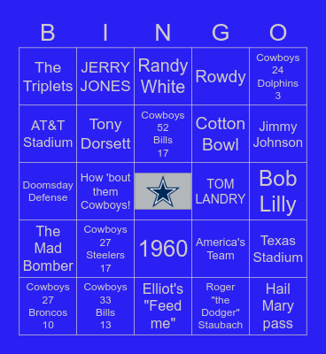 Dallas Cowboys Bingo Card