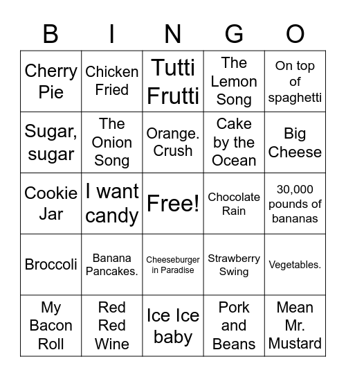 Food Fight! Bingo Card