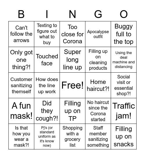 Upstairs Bingo - Covid 19 Bingo Card