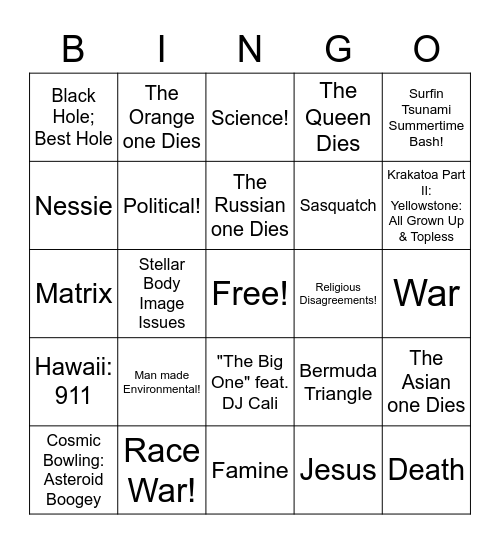 2020 Apocalypse Bingo Card