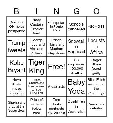 2020 Bingo Card