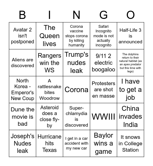 Apocalypse Bingo Card