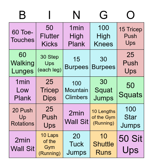 11 PE Fitness Bingo Card