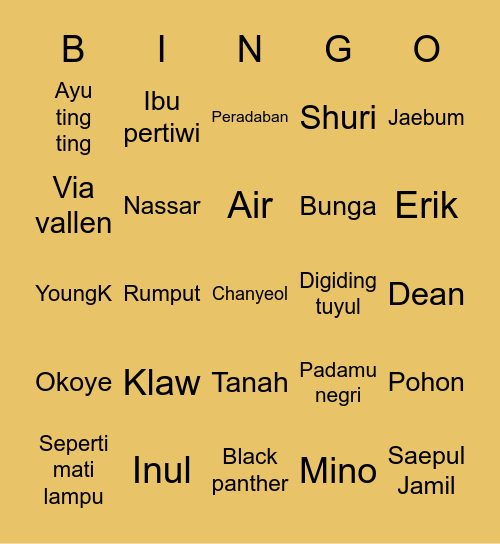 Lulu Bingo Card
