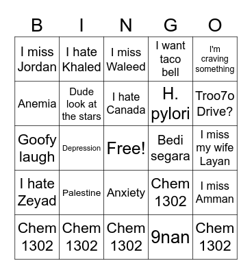 Dana Bingo Card