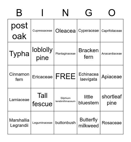 Nerdy Botany Bingo Card