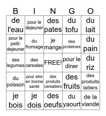 De saines habitudes Bingo Card