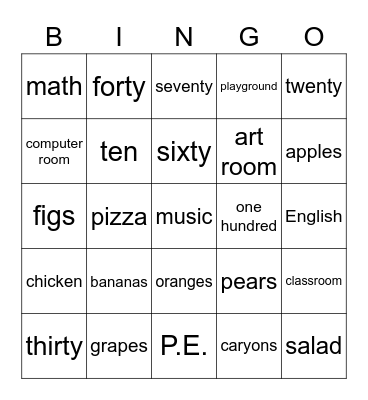 NAME: Bingo Card