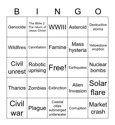 Apocalypse Bingo Card