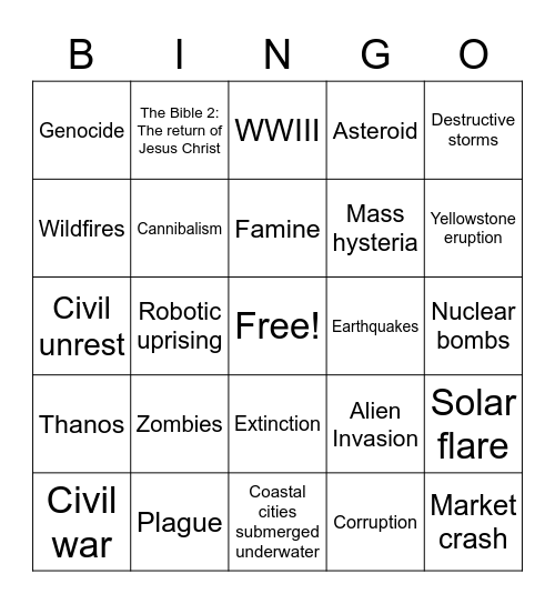Apocalypse Bingo Card
