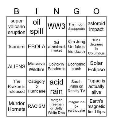 2020 Apocalypse bingo Card