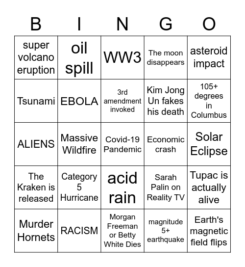 2020 Apocalypse bingo Card