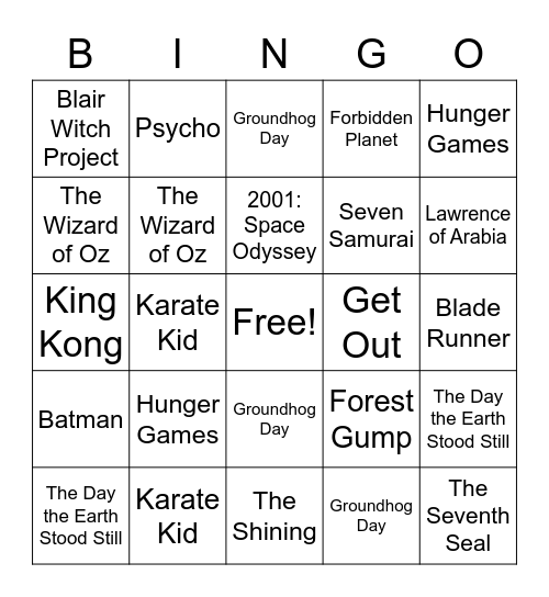 Home Movies Bingo Card