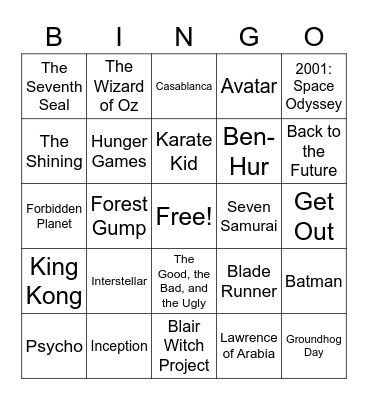 Home Movies Bingo Card