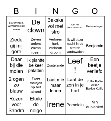 Vlaamse liedjes Potpourri Bingo Card