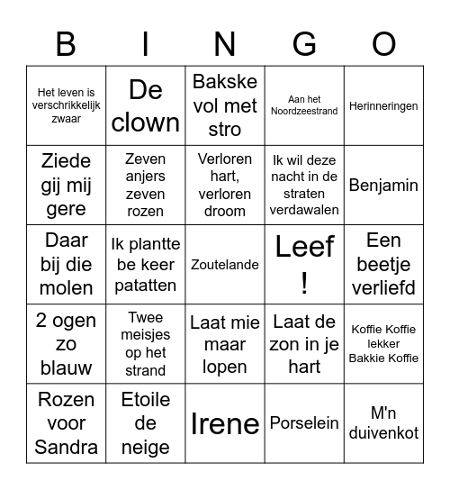 Vlaamse liedjes Potpourri Bingo Card