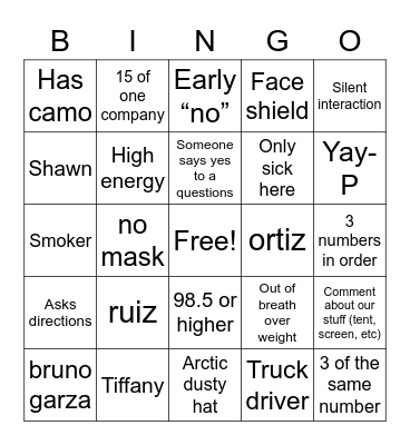 Construction screening Bingo Card