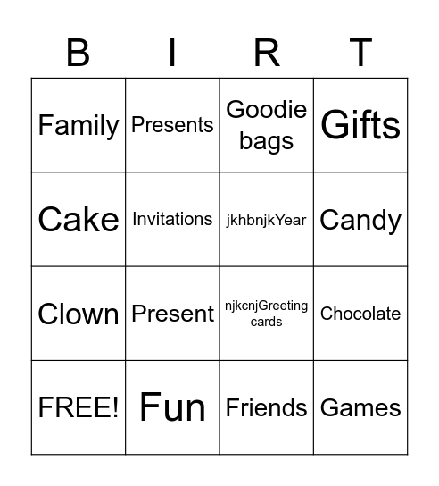 Happy Birthday Bingo Card