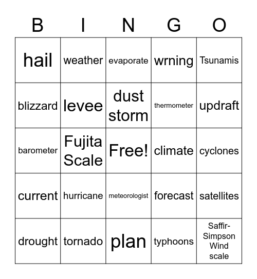 Wild Weather Bingo Card