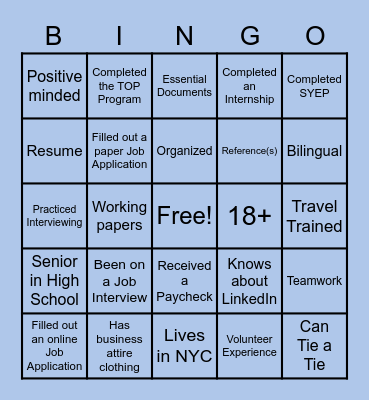 Employment Bingo Card