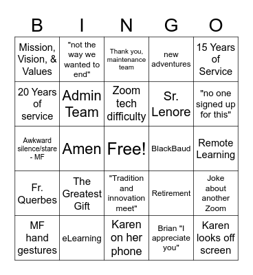 End of Year Zoom Bingo Card Bingo Card