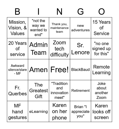 End of Year Zoom Bingo Card Bingo Card