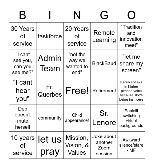 End of Year Zoom Bingo Card Bingo Card